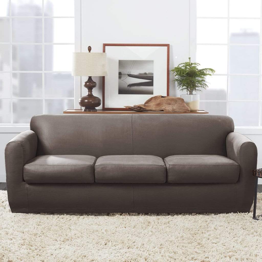 SureFit Ultimate Stretch Leather 4 Piece Sofa Slipcover - Light Pebbled Gray